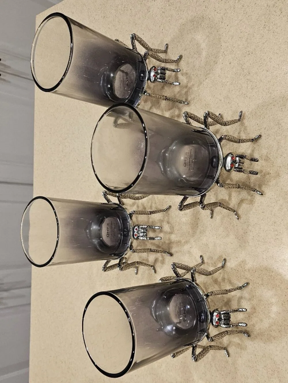 4 HALLOWEEN METAL SCARY SPIDER RED EYES WATER BAR GLASS GOBLET CANDLE HOLDER